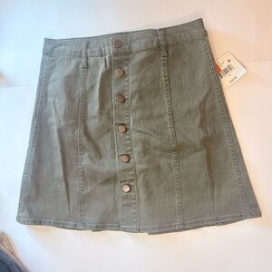 Falls Creek Olive Green Button-Front A-Line Skirt